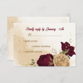 Cartão RSVP Maroon verde-ouro botânico