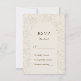 Cartão RSVP Marrom beige elegante casamento floral