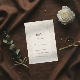 Cartão RSVP Marrom beige elegante casamento floral