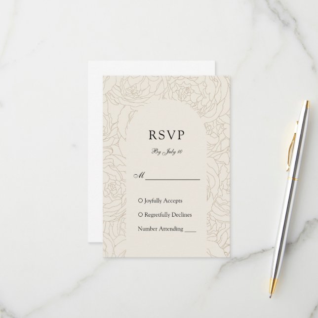 Cartão RSVP Marrom beige elegante casamento floral (Frente/Verso In Situ)