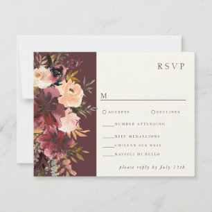Cartão RSVP Marsala Burgundy Peach Watercolor Floral
