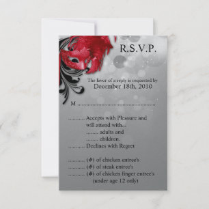 Cartão RSVP Máscara de Mascarada vermelho da placa R.S.V.P 3.5