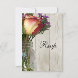 Cartão RSVP Mason Jar w/Rosa e flores selvagens
