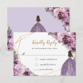 Cartão RSVP Mauve Plum Purple Floral Quinceañera Princess