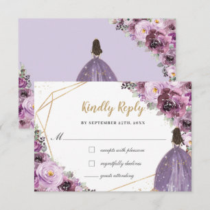 Cartão RSVP Mauve Plum Purple Floral Quinceañera Princess