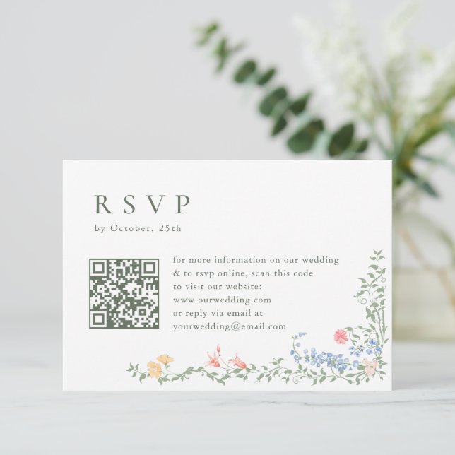 Cartão RSVP Meadow Pastel Rosas Franceses Casamento Floral (Em pé/Frente)