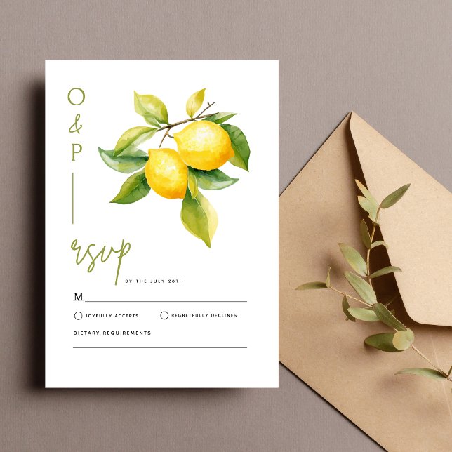 Cartão RSVP Mediterranean Italy Greece Lemon Vibrant Wedding (Criador carregado)