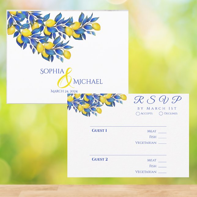 Cartão RSVP Mediterrâneo-Limões-RSVP-Casamento- (Mediterranean-Lemons-RSVP-Wedding- RSVP Card)