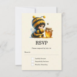 Cartão RSVP Menina Bonita com Figurino de Abelhas com Mel