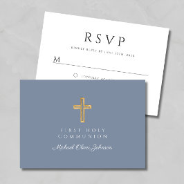 Cartão RSVP Menino Azul Empoeirado Cruz Religiosa Primeira Com