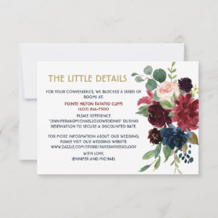 Cartão RSVP Merlot Personalizado Navy Detalhes Florais Informa