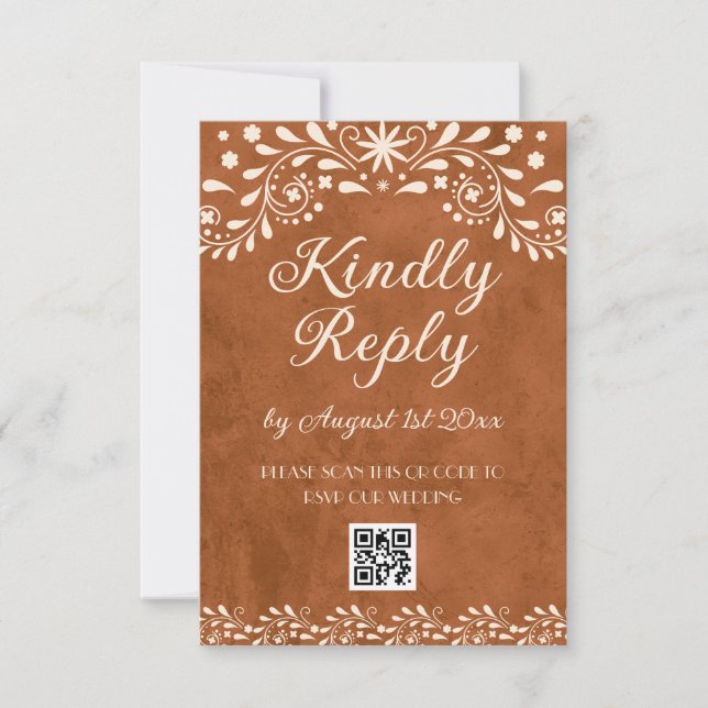 Cartão RSVP Mexican Floral Wedding QR code (Frente)