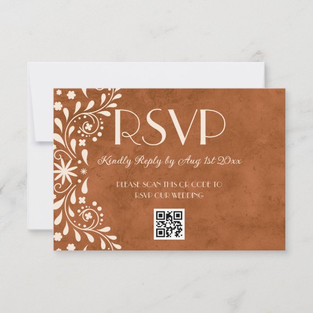 Cartão RSVP Mexican Floral Wedding QR code (Frente)