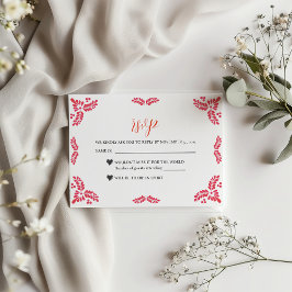 Cartão RSVP Mexican Talavera Orange Floral Minimalist Wedding