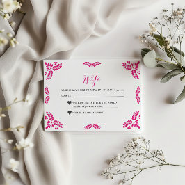 Cartão RSVP Mexican Talavera Pink Floral Minimalist Wedding