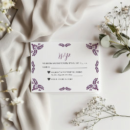 Cartão RSVP Mexican Talavera Purple Floral Minimalist Wedding