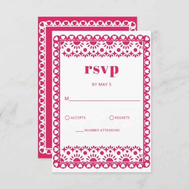 Cartão RSVP Mexicano Fiesta Pink Papel Picado Boho Casamento (Frente/Verso)