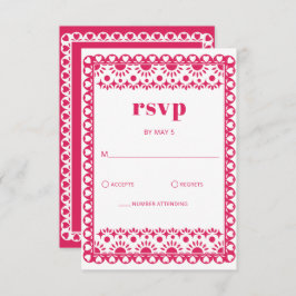 Cartão RSVP Mexicano Fiesta Pink Papel Picado Boho Casamento