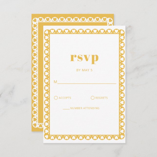 Cartão RSVP Mexicano Fiesta Yellow Papel Picado Boho Weding (Frente/Verso)