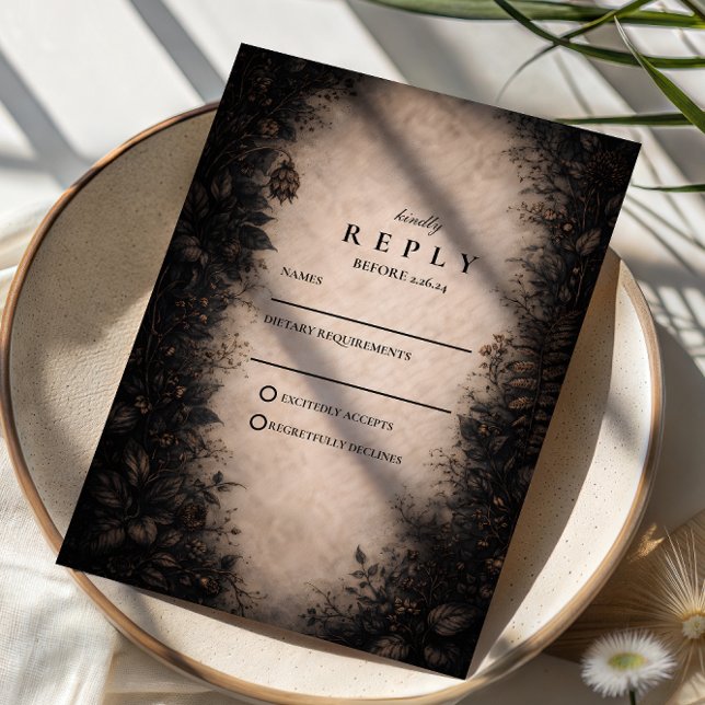 Cartão RSVP Midnight Botanical Gothic Wedding (Criador carregado)