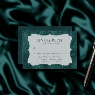 Cartão RSVP Midnight Teal Romance   Dark Satiny Damask Entree