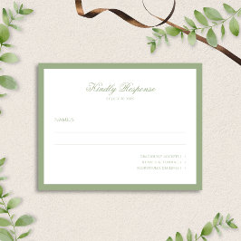 Cartão RSVP Minimal Classic Sage Green Border Script Wedding