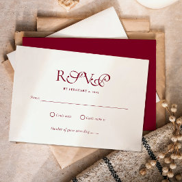Cartão RSVP Minimal Deep Burgundy Script Wedding