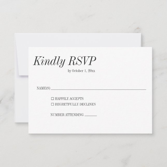Cartão RSVP Minimal Elegant Black White Serif Classic Wedding (Frente)