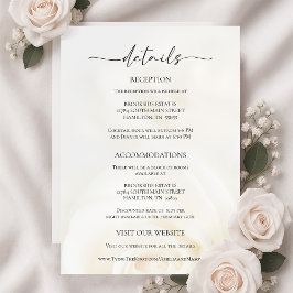 Cartão RSVP Minimal White Rose Wedding Details Enclosure Card