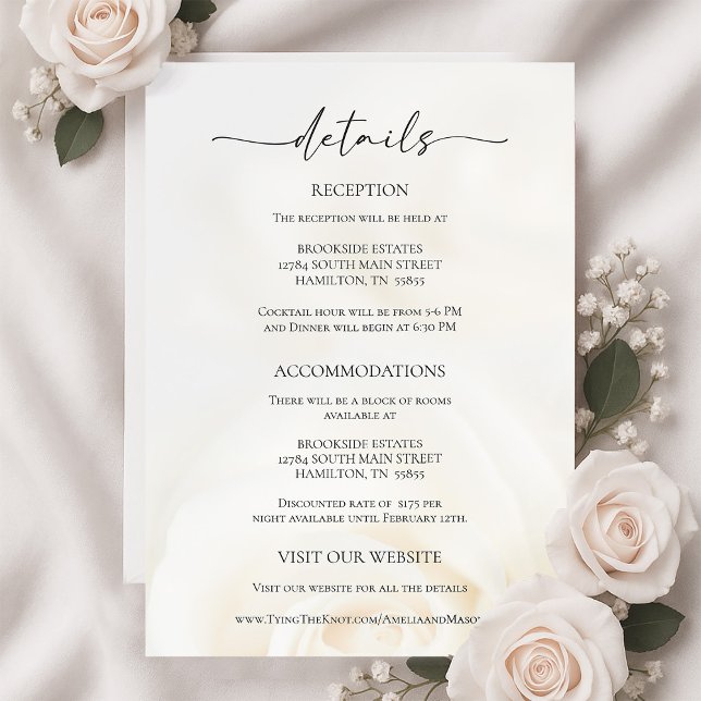 Cartão RSVP Minimal White Rose Wedding Details Enclosure Card (Minimal White Rose Wedding Details Enclosure Card)