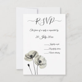 Cartão RSVP Minimalismo Elegante Simples Poppies Pretos e Bran