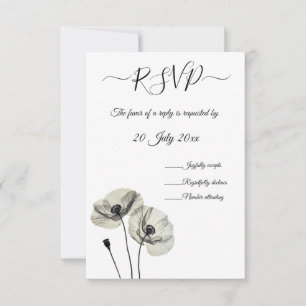 Cartão RSVP Minimalismo Elegante Simples Poppies Pretos e Bran