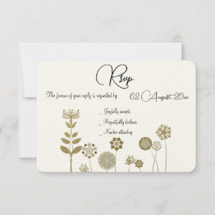 Cartão RSVP Minimalismo Floral Suave e Dourado do Elegante Ete