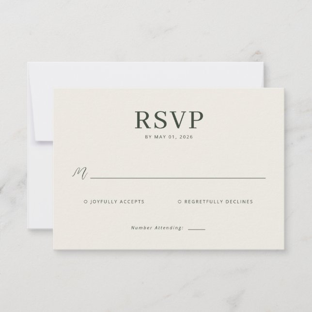 Cartão RSVP Minimalist Beige Calligraphy Template (Frente)