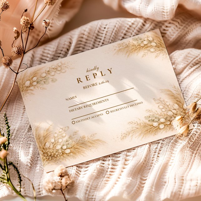 Cartão RSVP Minimalist Beige Pampas Graduation Party (Criador carregado)