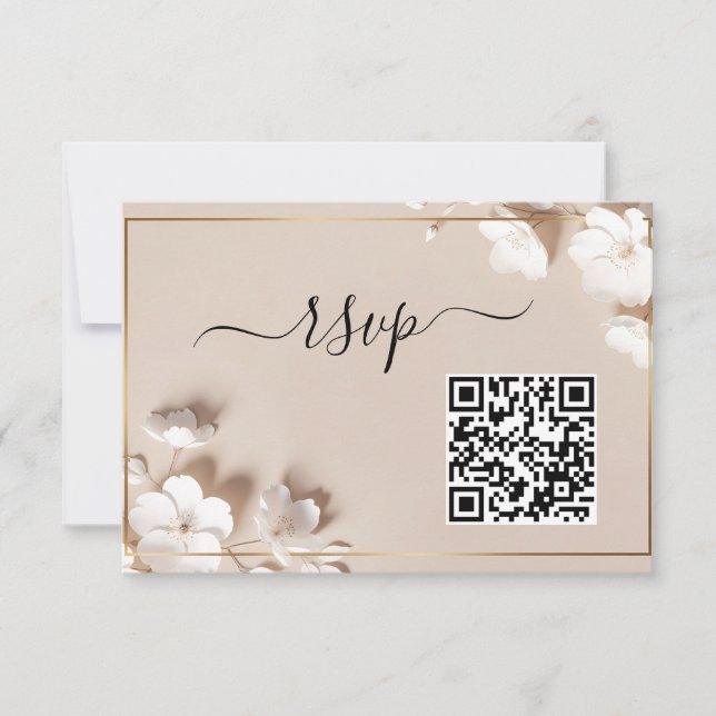 Cartão RSVP Minimalist Magnolia White Floral Wedding (Frente)