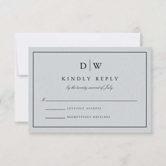 Cartão RSVP Minimalist Monogram Wedding (Frente)
