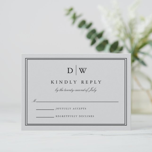 Cartão RSVP Minimalist Monogram Wedding (Em pé/Frente)