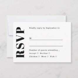 Cartão RSVP Minimalist Wedding. Black & White Clean Typography