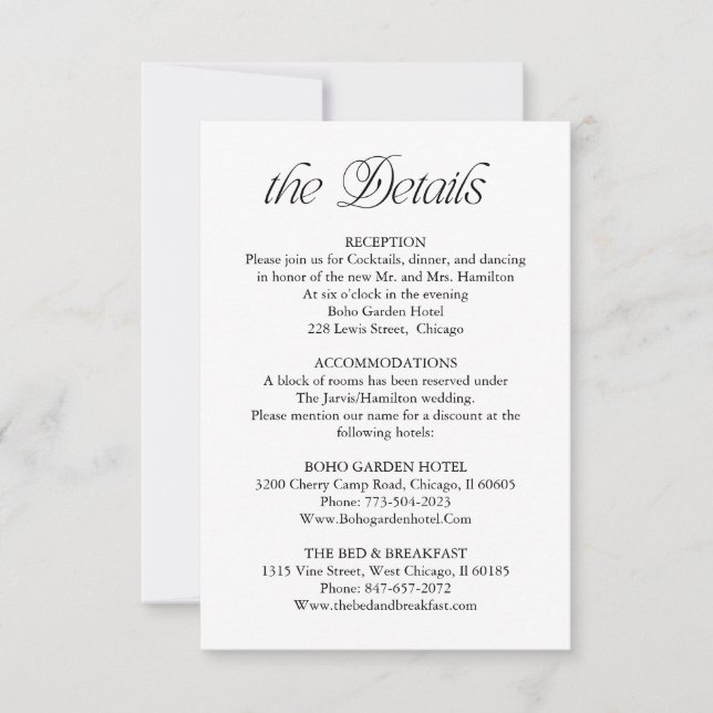 Cartão RSVP Minimalist Wedding Details Information Insert Card (Frente)