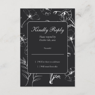 Cartão RSVP Minimalista Preto - Floral Alabastro para 30º Aniv