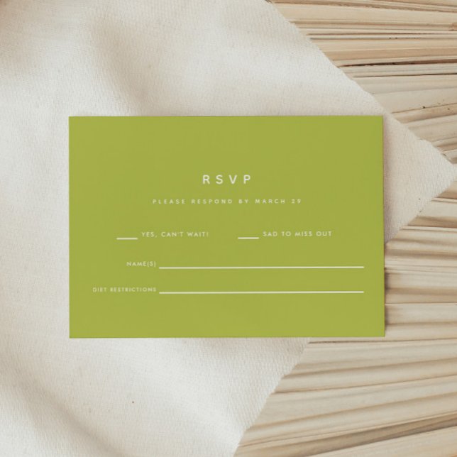 Cartão RSVP Minimalistic Bright Lime Green Wedding (Criador carregado)