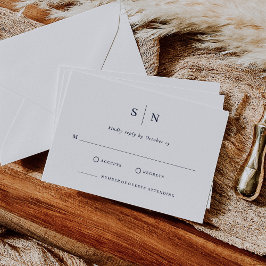 Cartão RSVP Mínimo e Chic | Casamento Azul Branco e Marinho