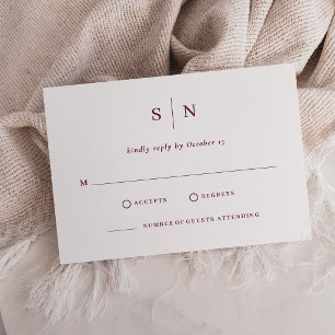 Cartão RSVP Mínimo e Chic Casamento Branco e Borgonha