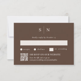 Cartão RSVP Mínimo e Chic Castanho | Tradicional e Código QR