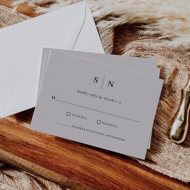 Cartão RSVP Mínimo e Chic | Cinzas suaves e casamentos negros (Criador carregado)