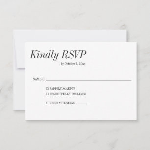 Cartão RSVP Mínimo Elegante Preto Branco Serifa Clássico Casam