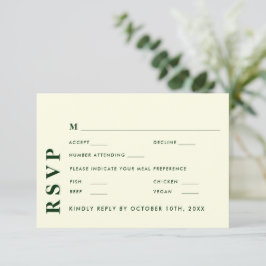 Cartão RSVP Mínimo Moderno Marinho e Casamento Verde Elegante