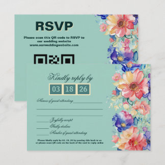 Cartão RSVP Mint Green Floral Modern Wedding