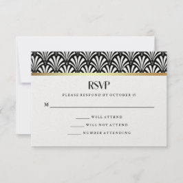 Cartão RSVP Modern Art Deco | VP de Casamento Negro e Branco